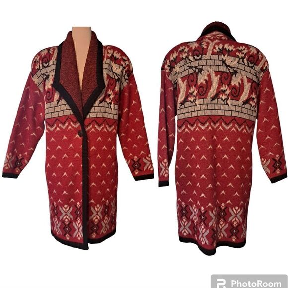 Vintag Cervelle Wool Blend Oversized Art To Wear Nordic Blanket Cardigan Sweater - Picture 1 of 14